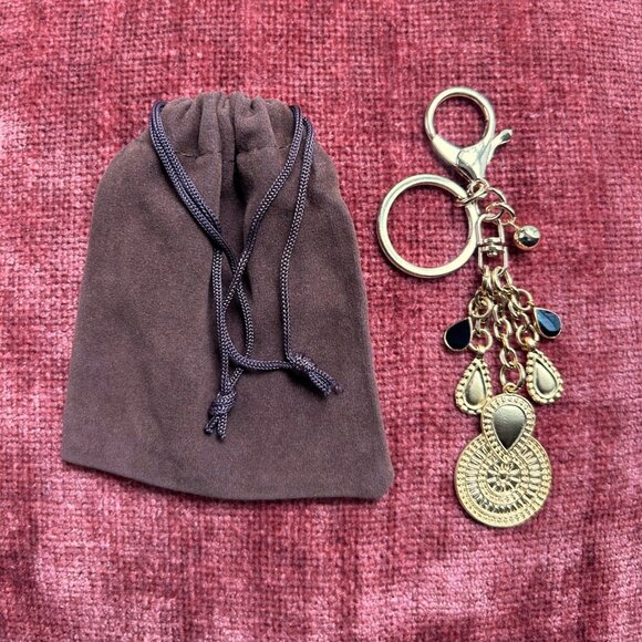 GOLD TEARDROP Bag Charm Black Gold Tone - Picture 1 of 8